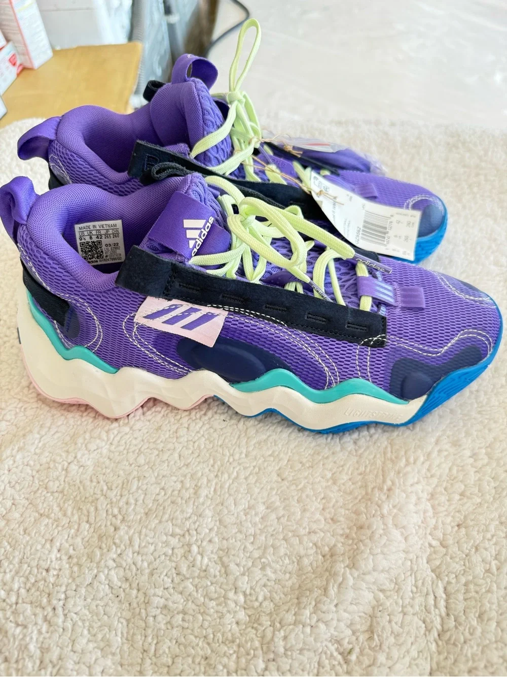 “NWT” “SIZE 9.5” WOMENS ADIDAS EXIBIT B’ ACTIVE PURPLE MINT RUSH BASKETBALL